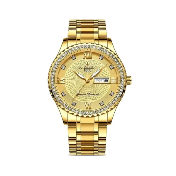 EEEkit Classic Diamond Gold Watches for Men, Stainless Steel Waterproof Dress Watch, Men’s Quartz Analog Wristwatch